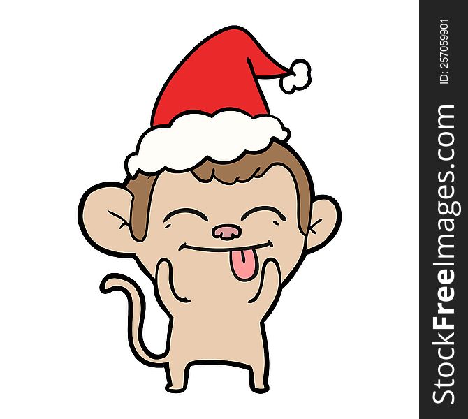 Funny Line Drawing Of A Monkey Wearing Santa Hat