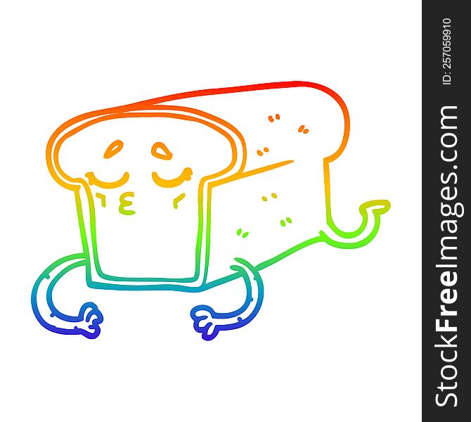Rainbow Gradient Line Drawing Cartoon Loaf Of Bread