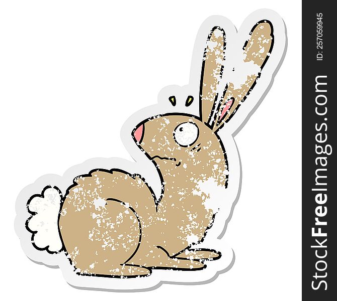 Distressed Sticker Of A Cartoon Startled Bunny Rabbit