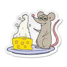 Sticker Of A Cartoon Mouse With Cheese Royalty Free Stock Images