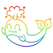 Rainbow Gradient Line Drawing Cartoon Happy Whale Stock Photo