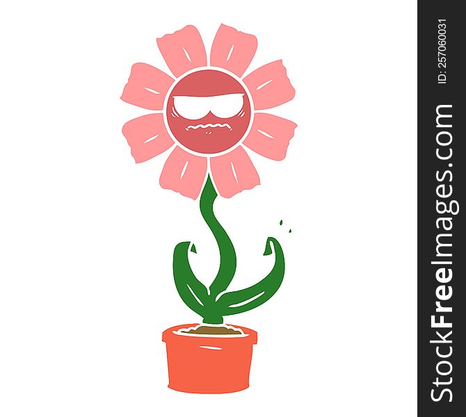 Angry Flat Color Style Cartoon Flower