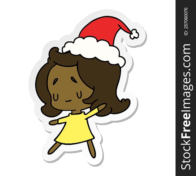 hand drawn christmas sticker cartoon of kawaii girl