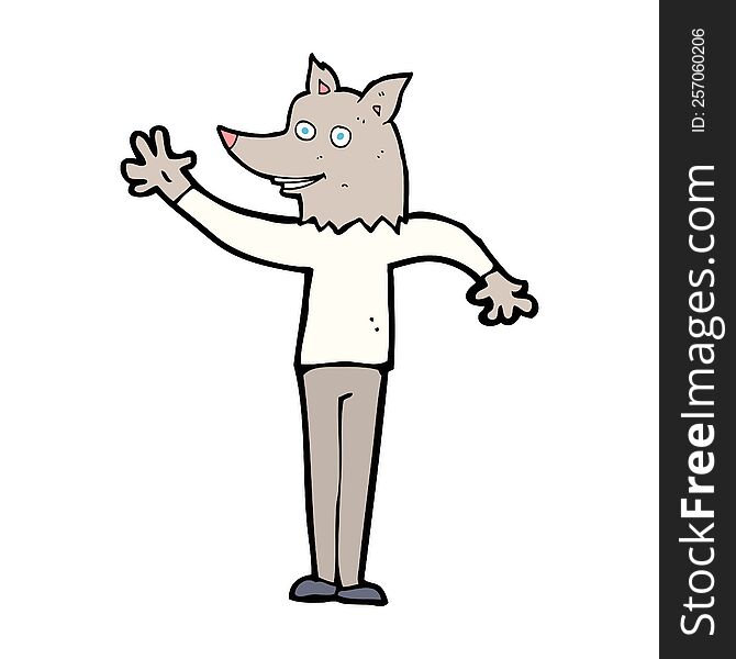 Cartoon Waving Wolf Man