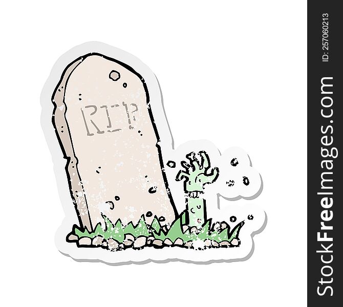 Retro Distressed Sticker Of A Cartoon Zombie Rising From Grave