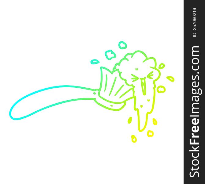 cold gradient line drawing of a cartoon toothbrush and toothpaste
