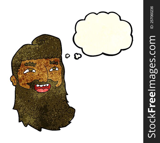 Cartoon Laughing Bearded Man With Thought Bubble