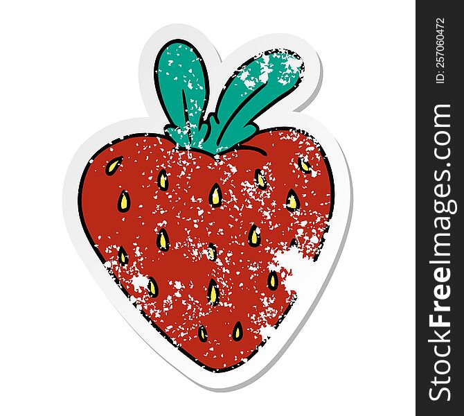 distressed sticker cartoon doodle of a fresh strawberry