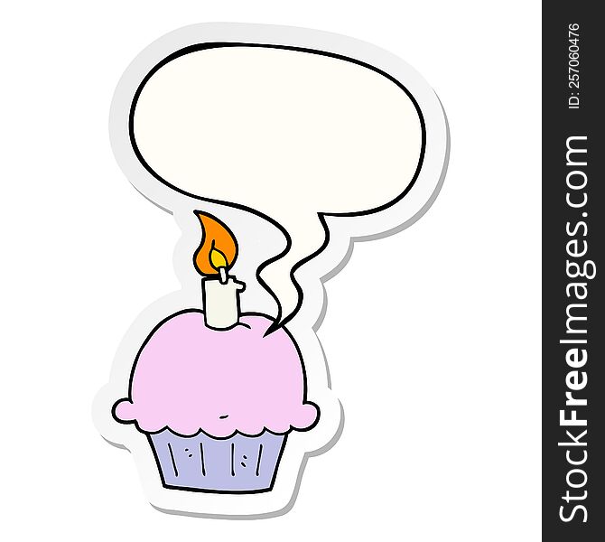 cartoon birthday cupcake with speech bubble sticker