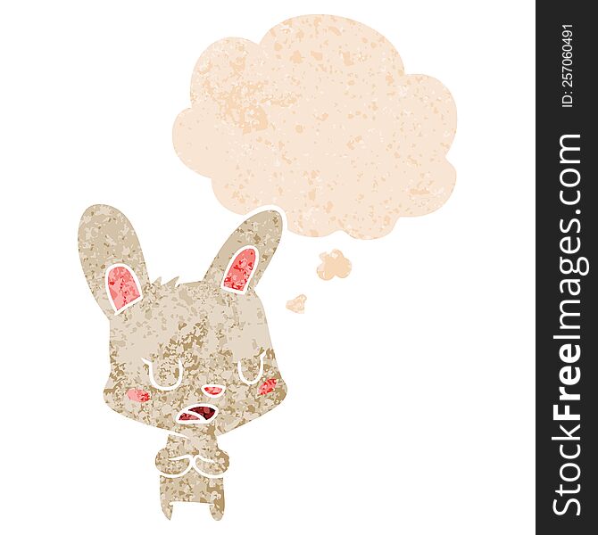 Cartoon Rabbit Talking And Thought Bubble In Retro Textured Style
