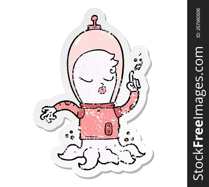 distressed sticker of a cute cartoon alien