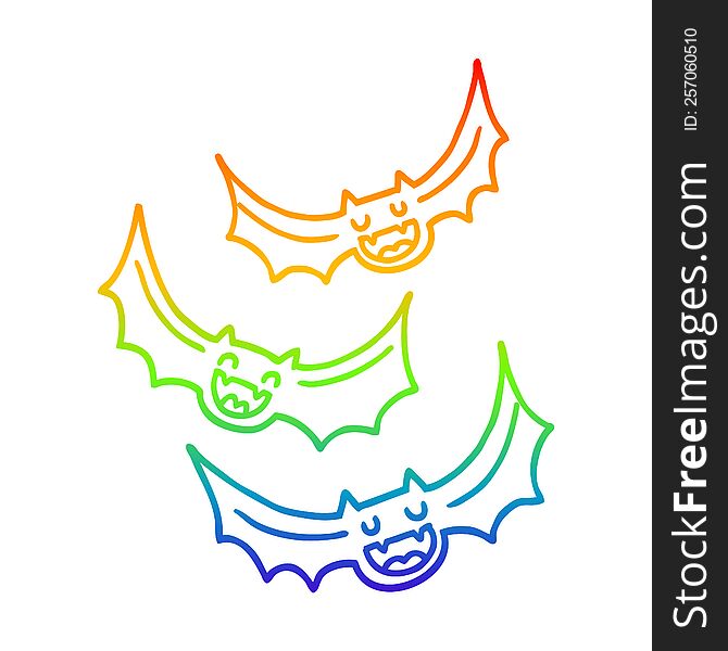 rainbow gradient line drawing of a cartoon vampire bats