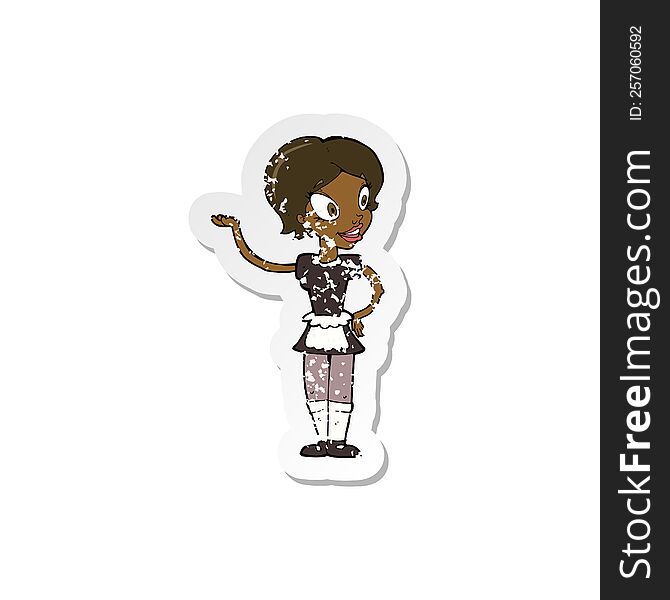 retro distressed sticker of a cartoon woman in maid costume