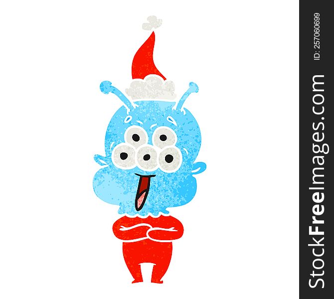 Happy Retro Cartoon Of A Alien Wearing Santa Hat