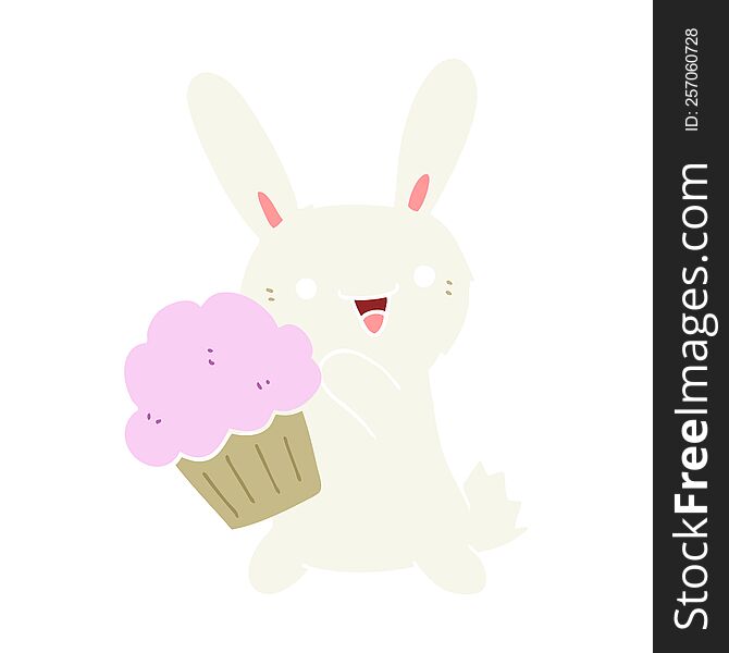 Cute Flat Color Style Cartoon Rabbit With Muffin