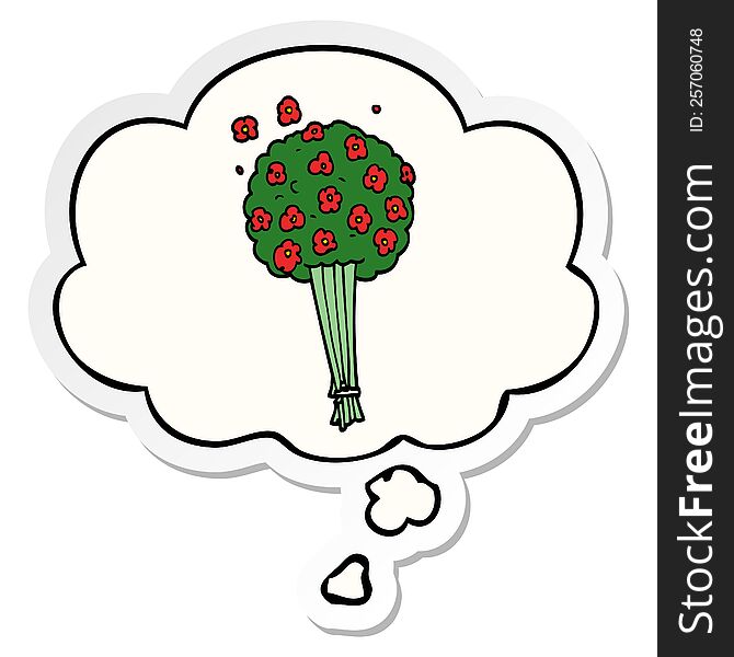 cartoon bunch of flowers with thought bubble as a printed sticker