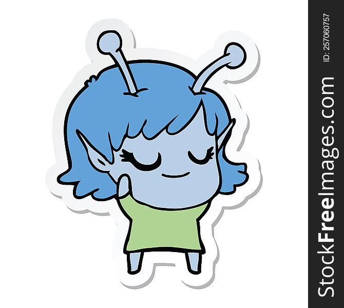 sticker of a smiling alien girl cartoon