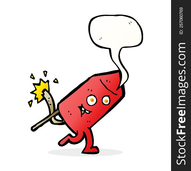 cartoon funny firework character with speech bubble