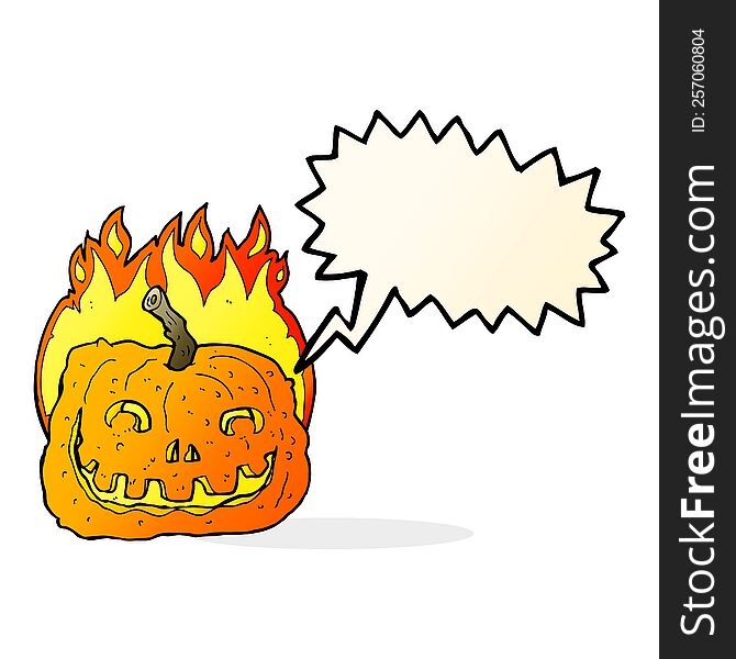 Cartoon Burning Pumpkin With Speech Bubble
