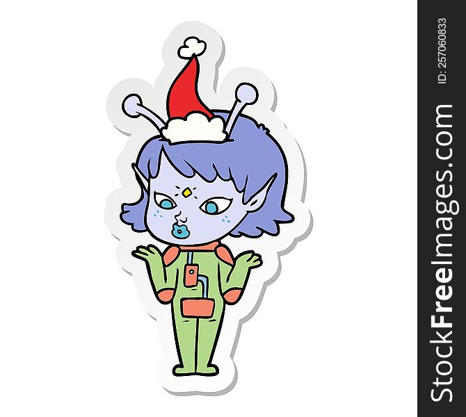 Pretty Sticker Cartoon Of A Alien Girl Wearing Santa Hat