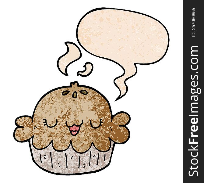 cute cartoon pie with speech bubble in retro texture style