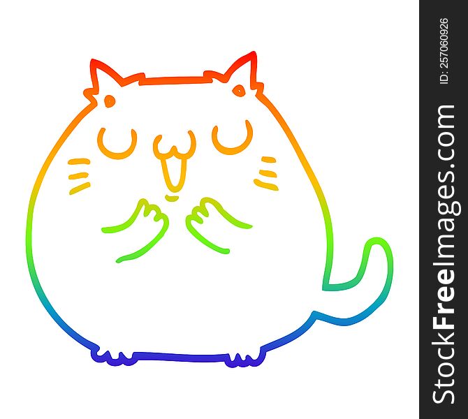 rainbow gradient line drawing of a happy cartoon cat