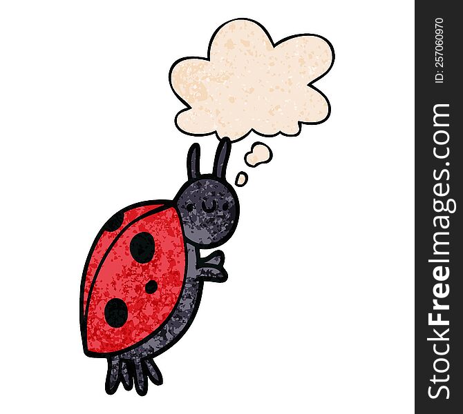 cartoon ladybug and thought bubble in grunge texture pattern style