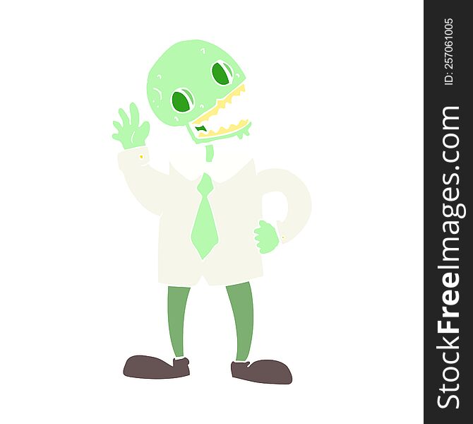 Flat Color Illustration Of A Cartoon Zombie Businessman