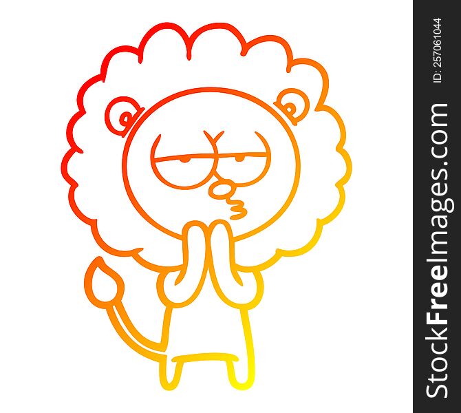 warm gradient line drawing of a cartoon lion considering