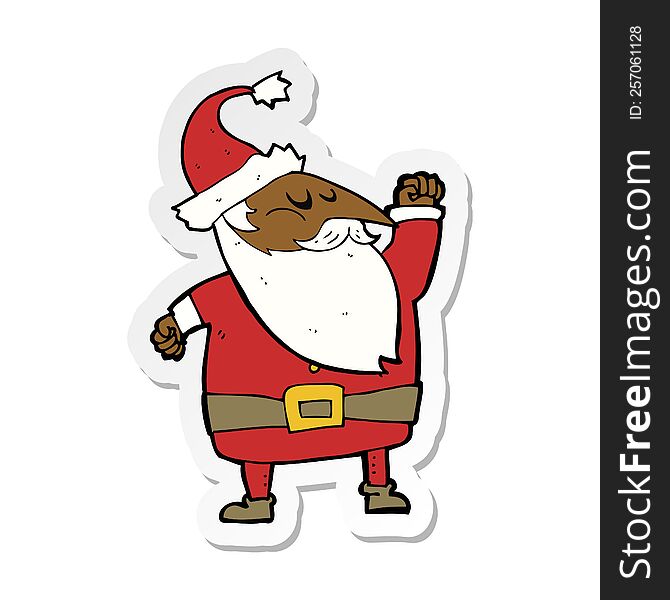sticker of a cartoon santa claus punching air