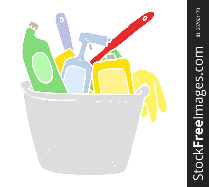 cleaning products flat color illustration of a cartoon