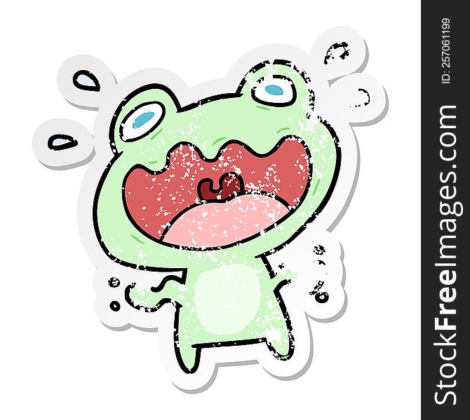Distressed Sticker Of A Cartoon Frog Frightened