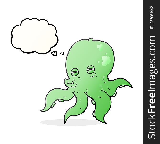 freehand drawn thought bubble cartoon octopus