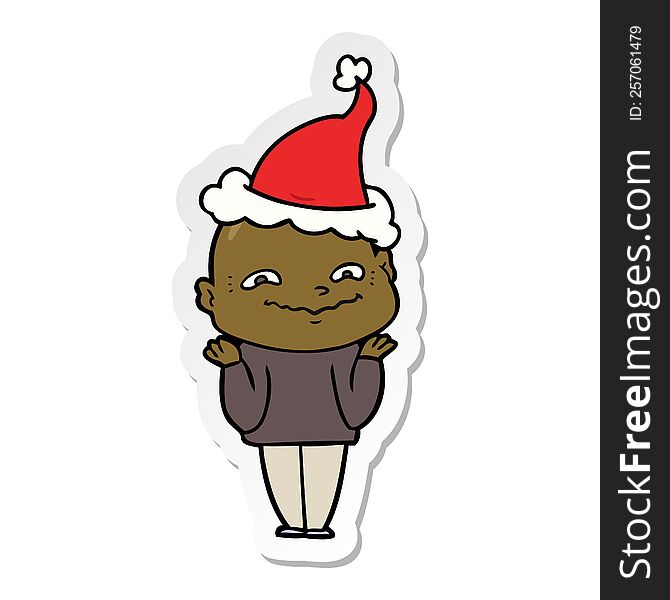 Sticker Cartoon Of A Creepy Guy Wearing Santa Hat