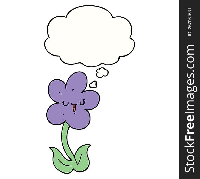 Cartoon Flower With Happy Face And Thought Bubble