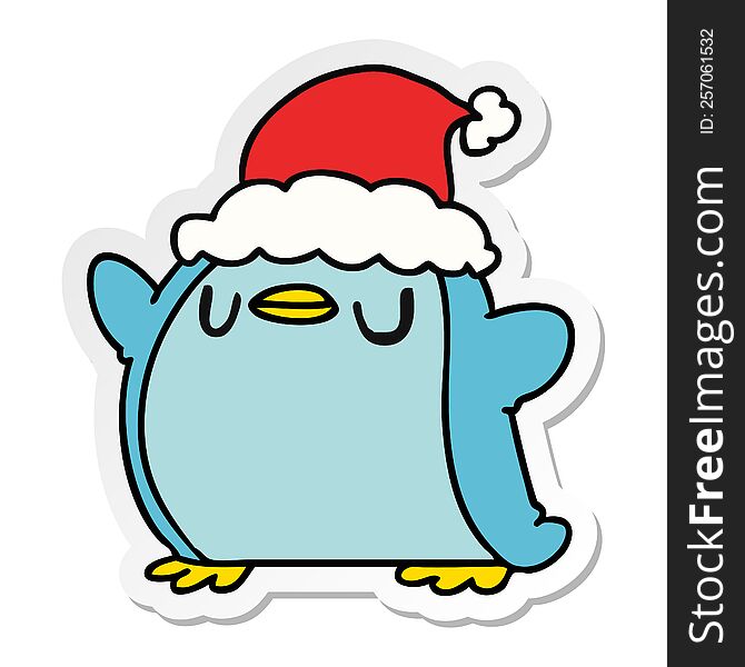 hand drawn christmas sticker cartoon of kawaii penguin