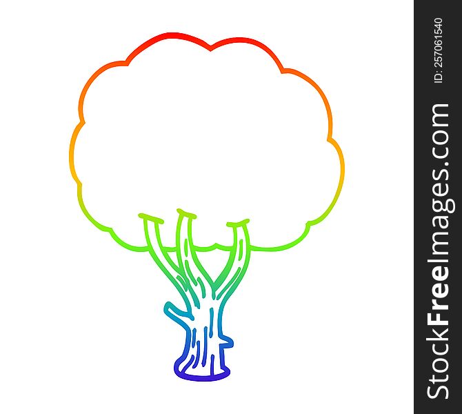 rainbow gradient line drawing of a cartoon blooming tree