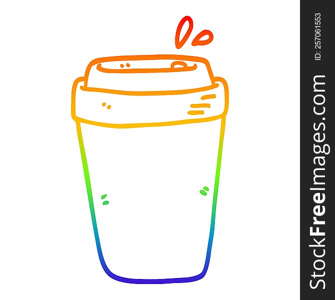 rainbow gradient line drawing of a cartoon coffee cup
