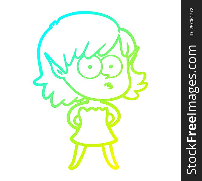 cold gradient line drawing of a cartoon elf girl in dress