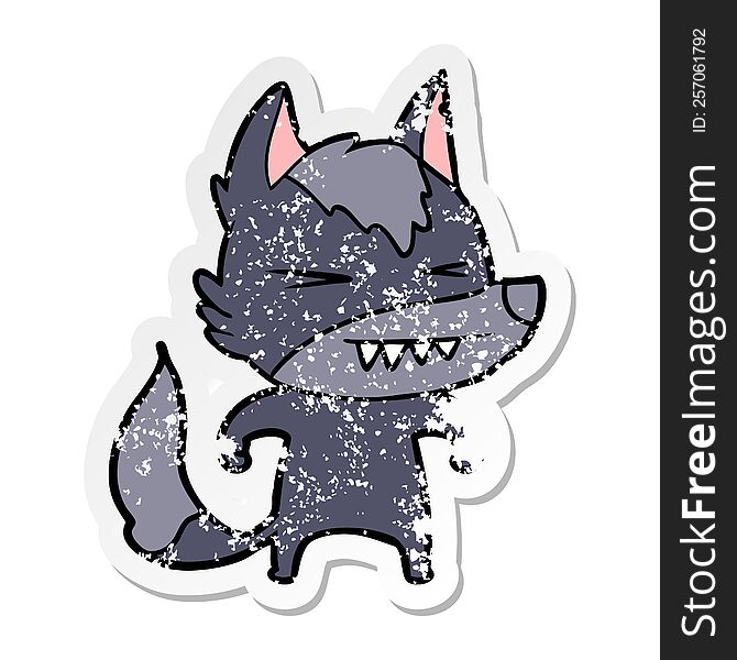 Distressed Sticker Of A Angry Wolf Cartoon