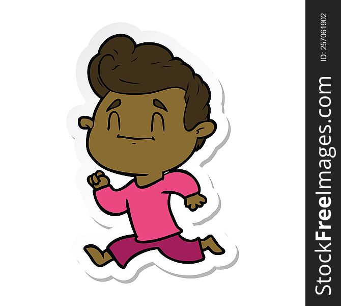 Sticker Of A Happy Cartoon Man Exercising