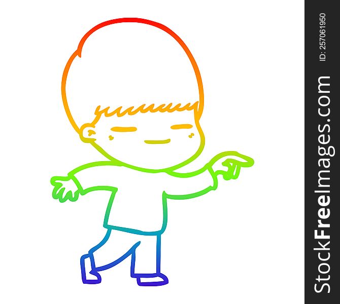 rainbow gradient line drawing of a cartoon smug boy