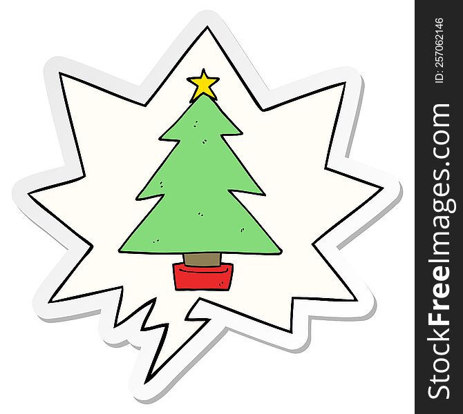 cartoon christmas tree with speech bubble sticker
