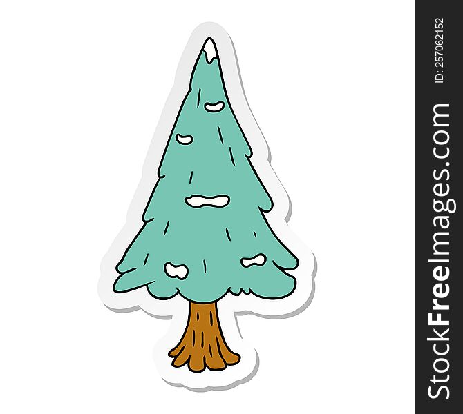 sticker cartoon doodle single snow covered tree