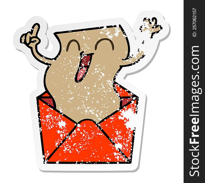 Distressed Sticker Of A Quirky Hand Drawn Cartoon Happy Letter