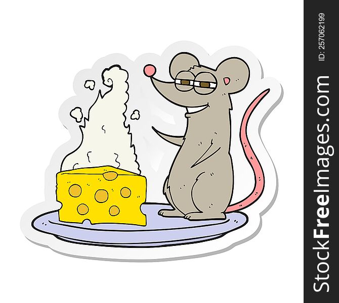 sticker of a cartoon mouse with cheese