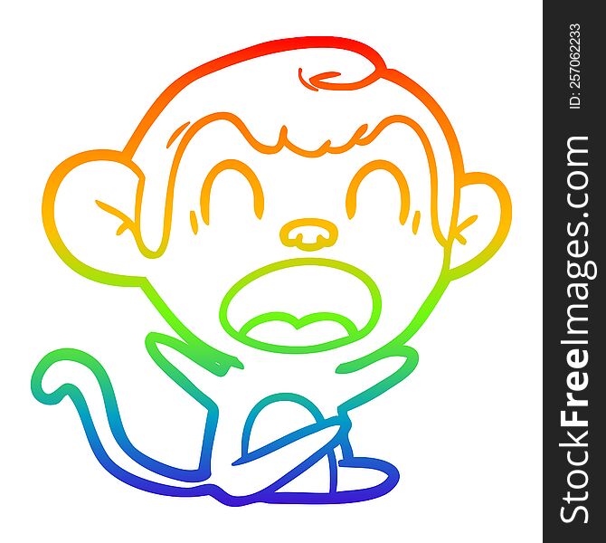 Rainbow Gradient Line Drawing Shouting Cartoon Monkey