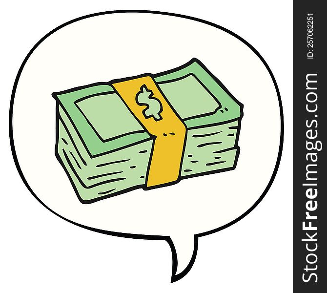 cartoon stack of cash with speech bubble. cartoon stack of cash with speech bubble