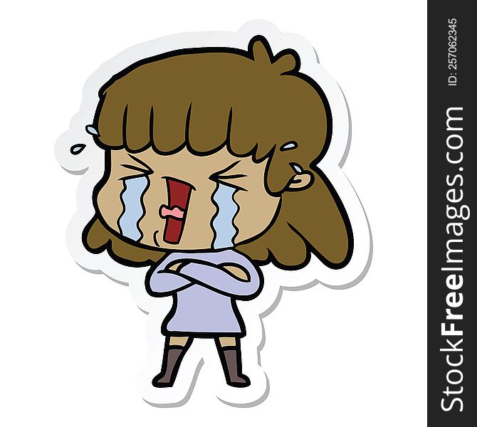 sticker of a cartoon woman in tears