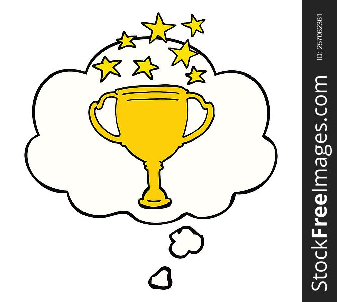 cartoon sports trophy with thought bubble. cartoon sports trophy with thought bubble